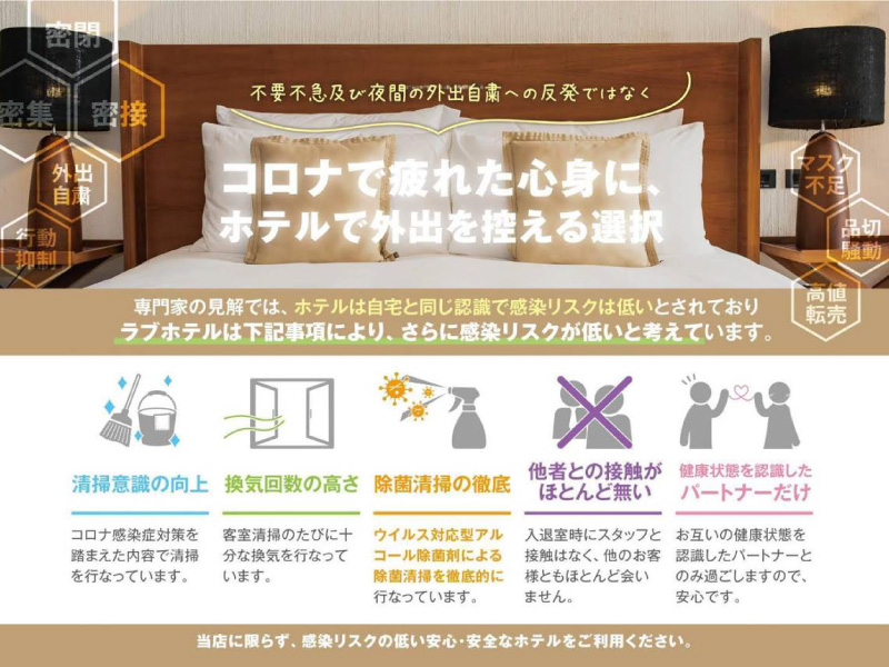 山口県宇部IC近くのラブホテル プレジャーリゾート ソル 宇部店のコロナ対策